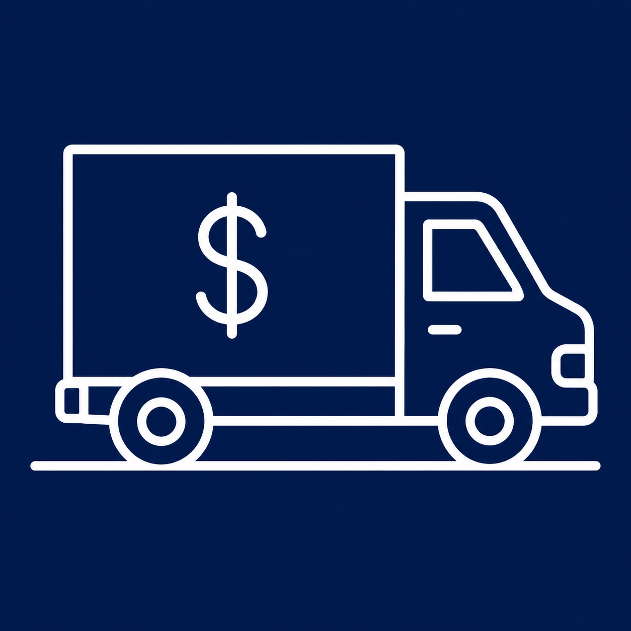Line icon of a moving truck with a dollar sign on the side, representing transparent, flat-rate pricing for Tampa moving services.