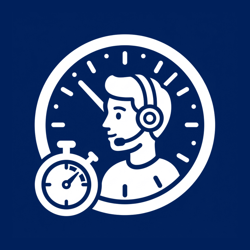 Same-day and emergency movers in Tampa Bay icon with a 24/7 clock, headset agent and stopwatch